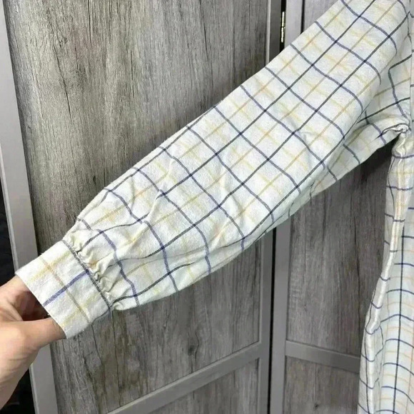 J. Peterman Shirt Flannel Plaid White Henley Long Sleeves Grandpa M - Picture 5 of 10
